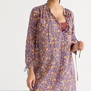 J.Crew 3X Midnight Floral Tunic Cover Up Dress V Neck Beach Swim Lightweight NWT